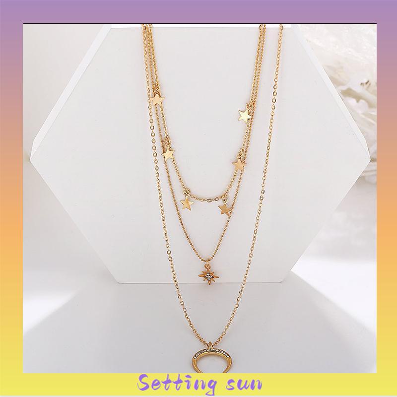 Fashion Kalung Multilayer Kalung Liontin Aksesoris Wanita Bulan Multilayer Kalung Aksesoris TN