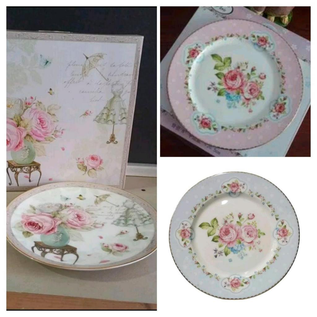PIRING SALAD BRAND FLORIST MOTIF BUNGA MAWAR SHABBY CHIC KERAMIK PREMIUM TERSEDIA WARNA BIRU
