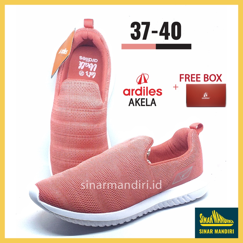 Sepatu Santai/Olahraga/Slip On Ardiles Akela Wanita Ringan Keren Hitam/Merah Jambu 37-40 Original