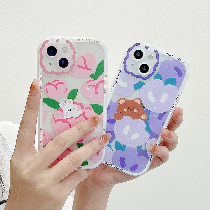 Soft Case Pelindung Kamera Anti Jatuh Motif Kartun Beruang / Bunga / Kelinci / Pita Untuk iPhone 13 Pro MAX 11 12 X XR XS MAX