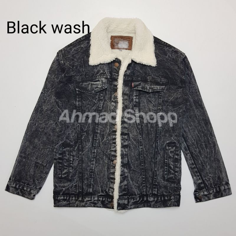 JAKET SHERPA BULU WALL / JACKET JEANS BULU SHERPA / JAKET JEANS BLACK WASH PREMIUM