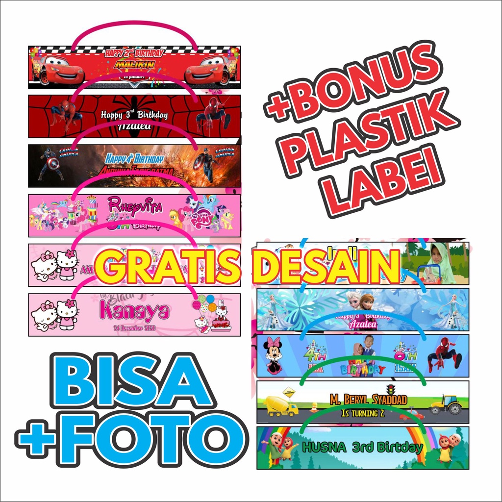 

Label Tas Ultah Snack Plastik Ulang Tahun Bisa Custom Nama dan Foto Anak Free Desain (Min 30 pc)