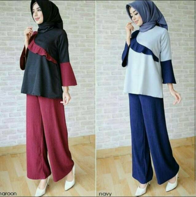 Kulot plisket wanita bahan berserat dan bertekstur