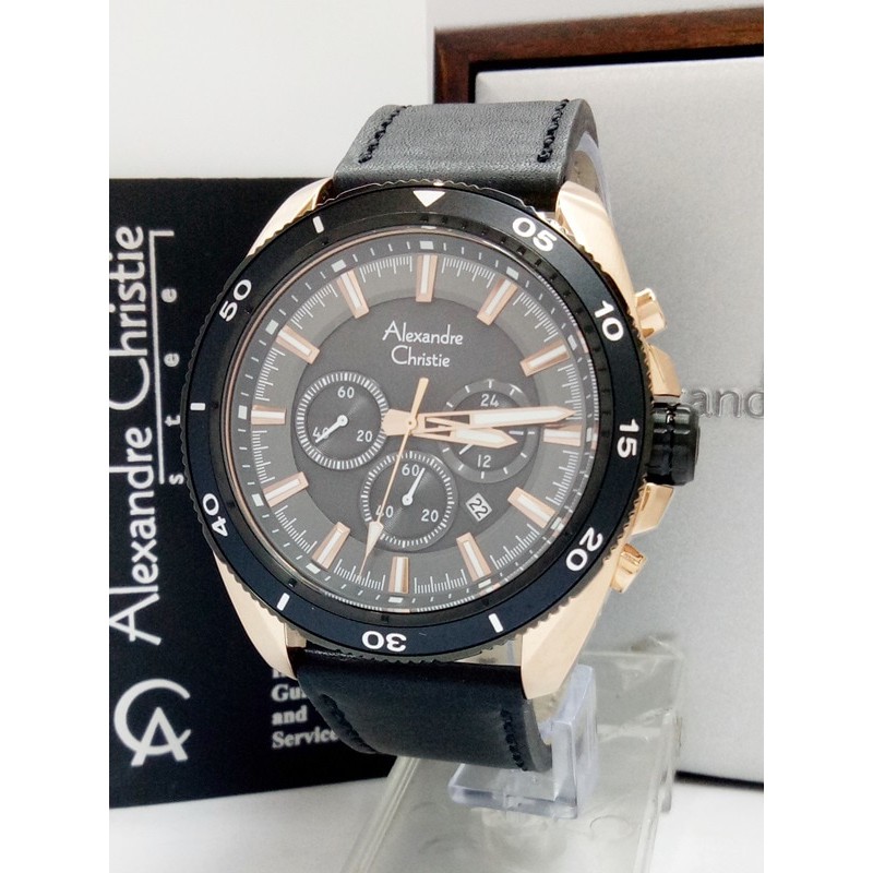 Jam Tangan Pria Alexandre Christie AC 6472 MC BLRGBL Kulit Original