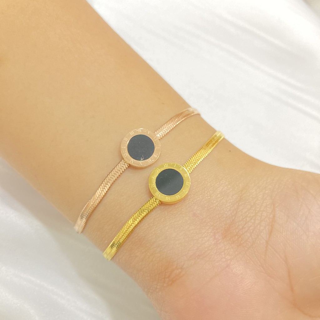 [NOIN] gelang rantai titanium fashion wanita anti karat model batu angka romawi GLT-019
