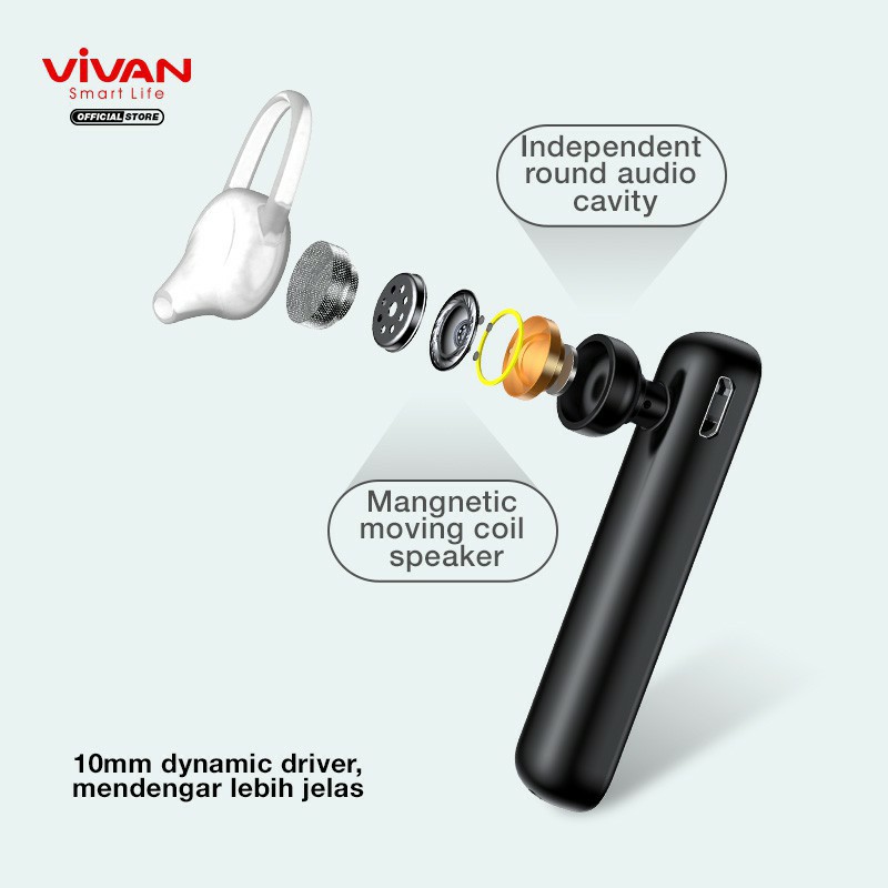 Headset Bluetooth Vivan Chat 100 Handsfree V5.0 Earphone HD Voice Stereo