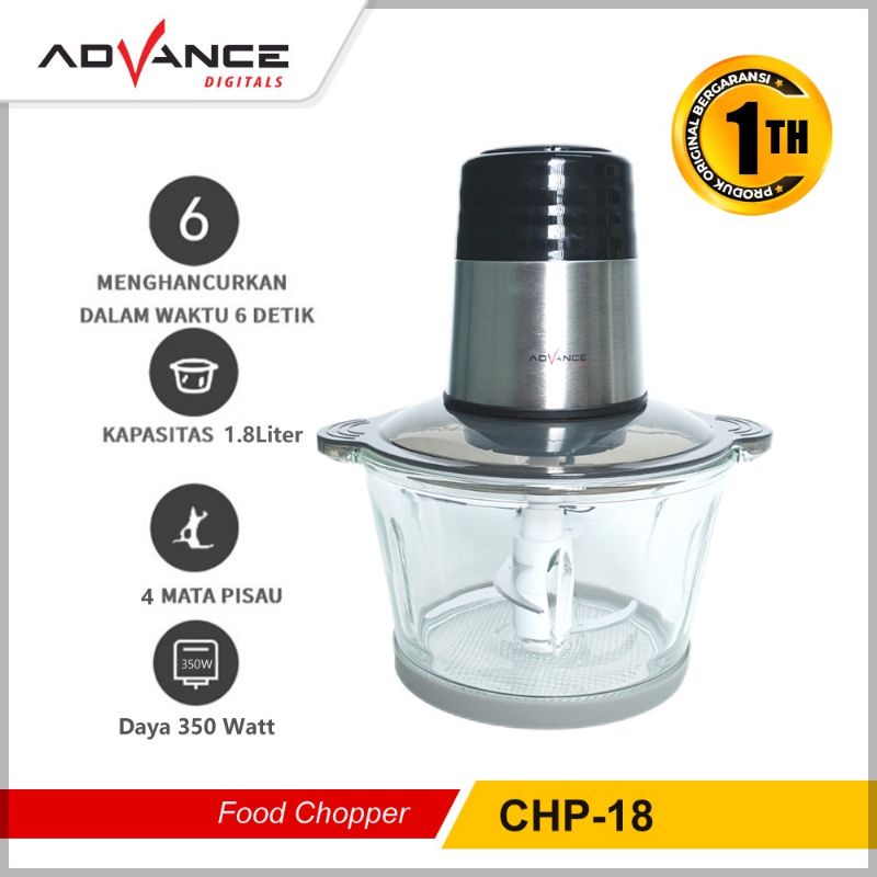 Advance CHP-18 Penggiling daging sayur buah-buah meat Chopper ukuran Besar 1,8L Food Grade