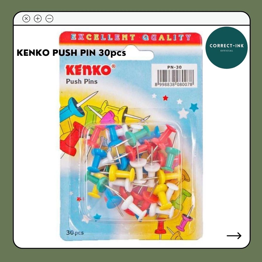 

KENKO PUSH PIN / PAKU PIN WARNA ISI 30 PCS (PERPACK)