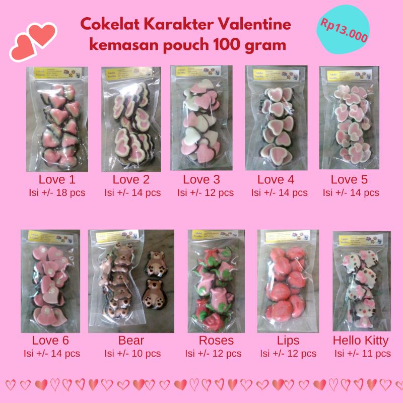 

Cokelat Karakter Valentine kemasan pouch