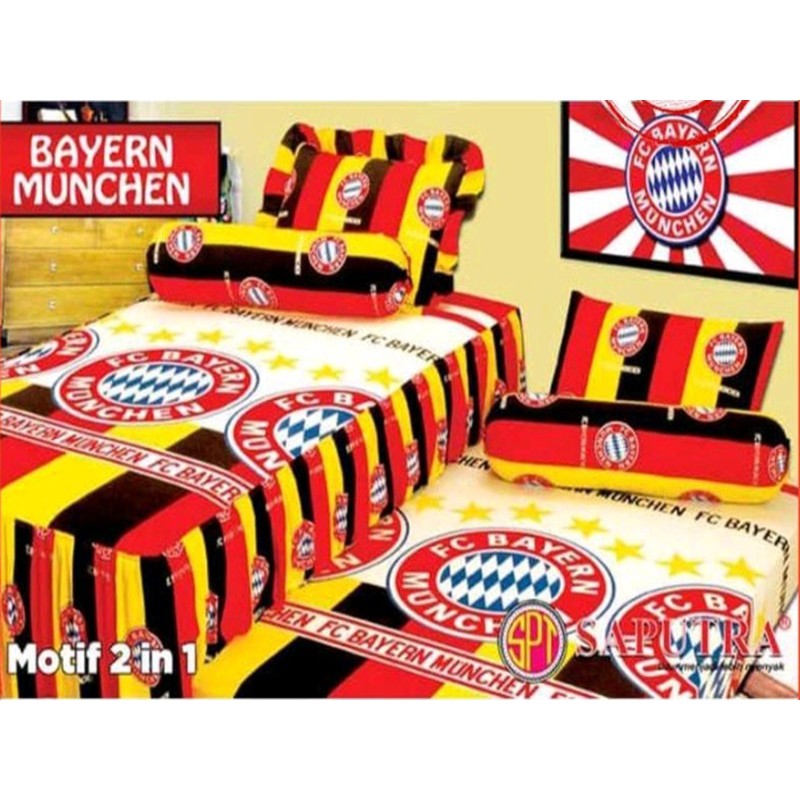 Sprei single Twin 2 In 1 Katun karakter Bola Bayern Munchen ukuran 120X200 Plus 2 sarung Bantal + 2 