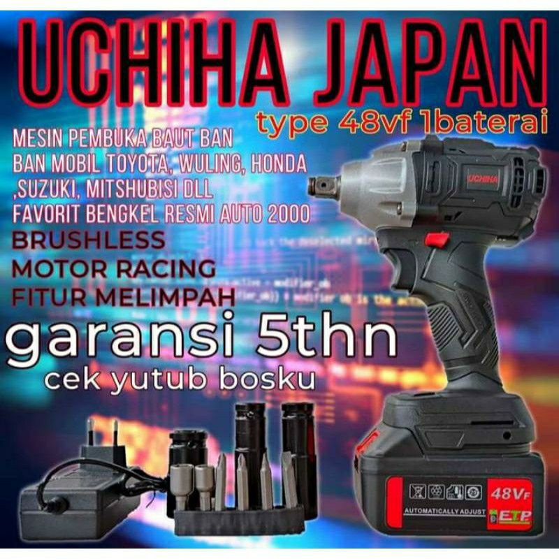 Impact wrench baterai  1 cordless ekonomis mesin pembuka baut ban uchiha 48V bor Import