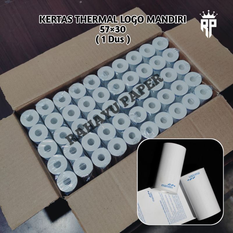 

( PAKET HEMAT ) 1 Dus Kertas Thermal Edc Logo MANDIRI 57×30/59/×30 | Cocok Untuk Semua Mesin Printer Mini Edc Bluetooth