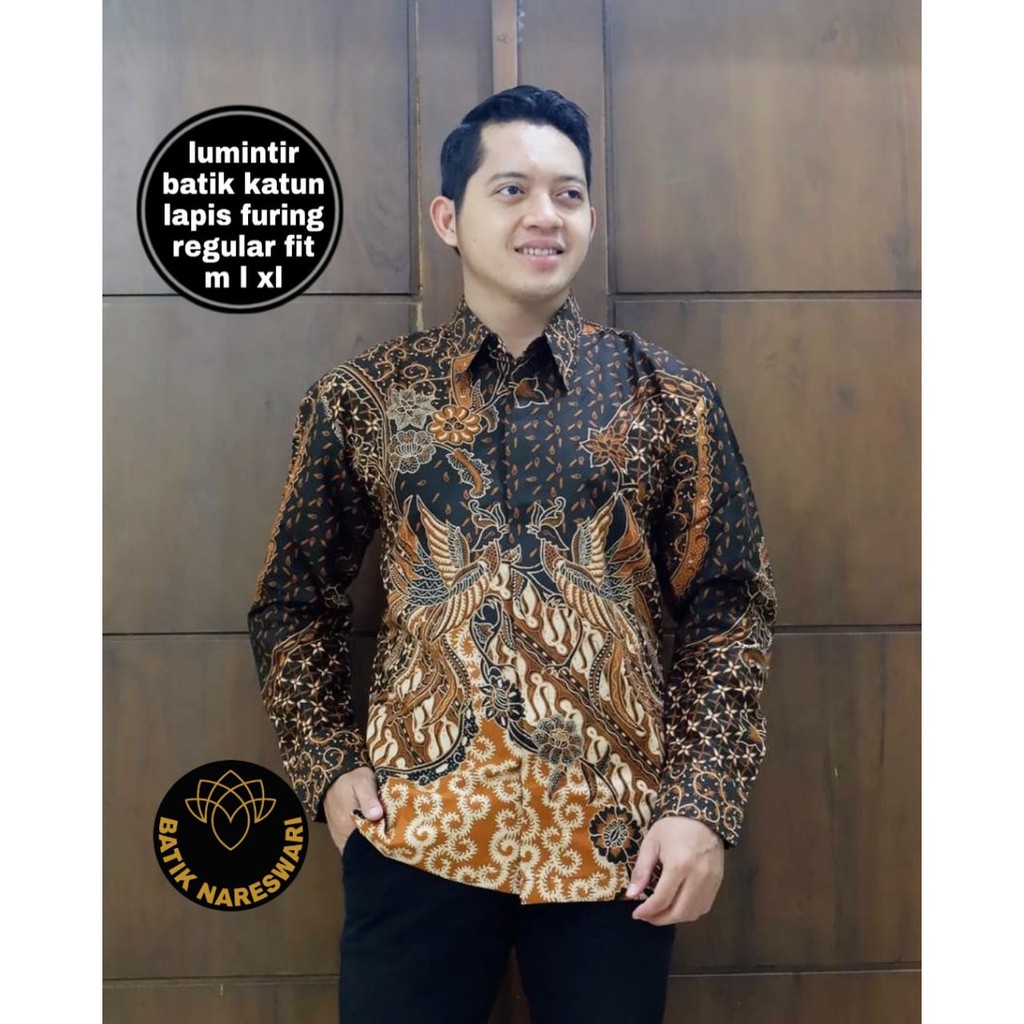 (1kg=4pcs) Kemeja Batik Lengan Panjang Batik Ori Nareswari Lumintur Batik Solo Seragam Batik