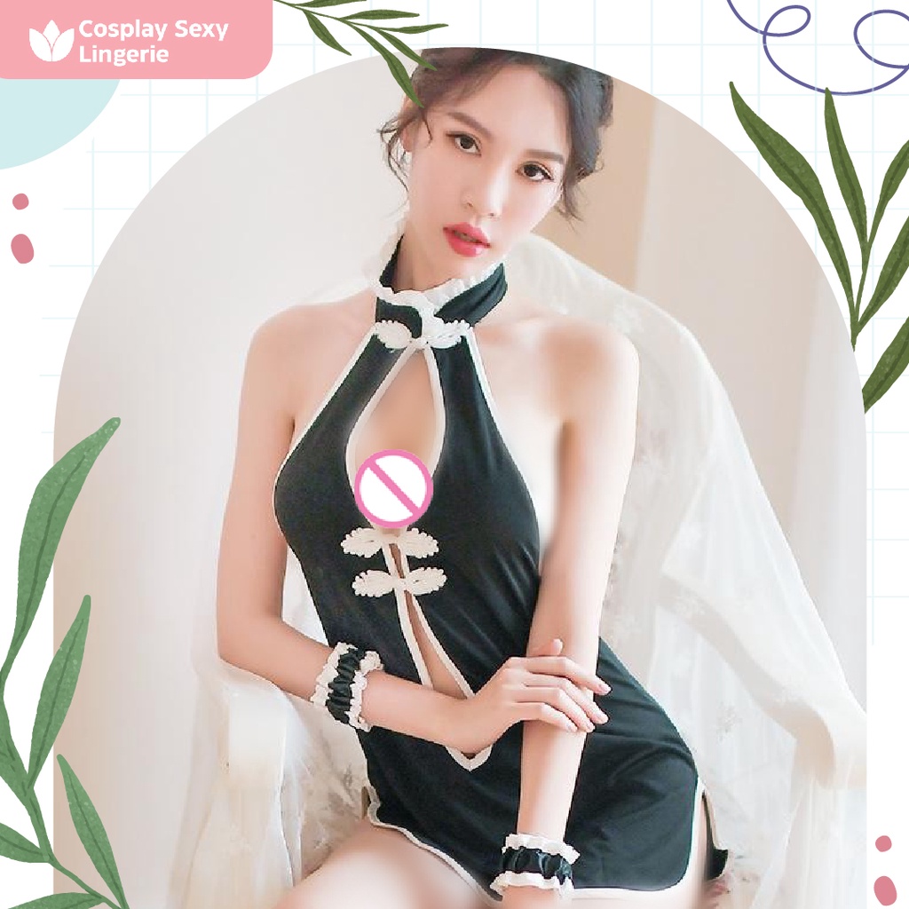 Sexy Lingerie Black Cheongsam Cosplay Baju Hot Wanita China Version