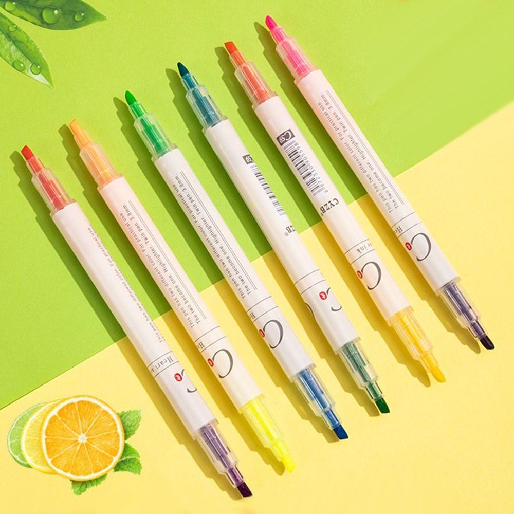 PINEAPPLE Nanas 6 Pcs/Set Pen Neon Hadiah Anak Warna Permen Tangan Akun Penanda Kapasitas Tinggi Set