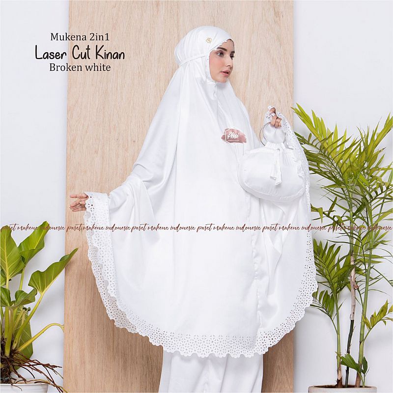 Mukena Satin Premium 2in1 Laser Cut Dewasa Polos Mukena Travel Traveling dengan Tas Pouch Cantik Ele