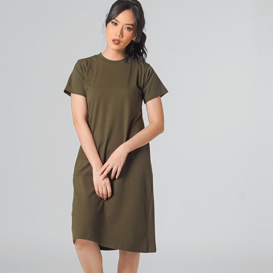 LEMONE Combed Spandek Dress Kaos Polos Lengan Pendek Baju Wanita