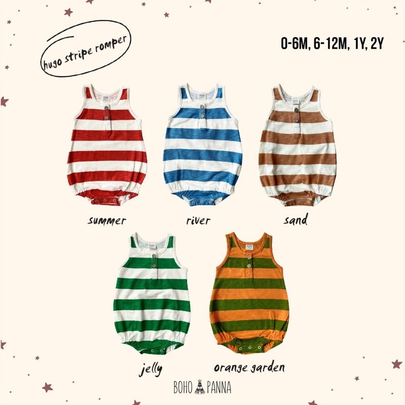 BohoBaby HUGO STRIPE ROMPER / BohoPanna Jumper Kutung Stripe 0-2y Bayi Anak