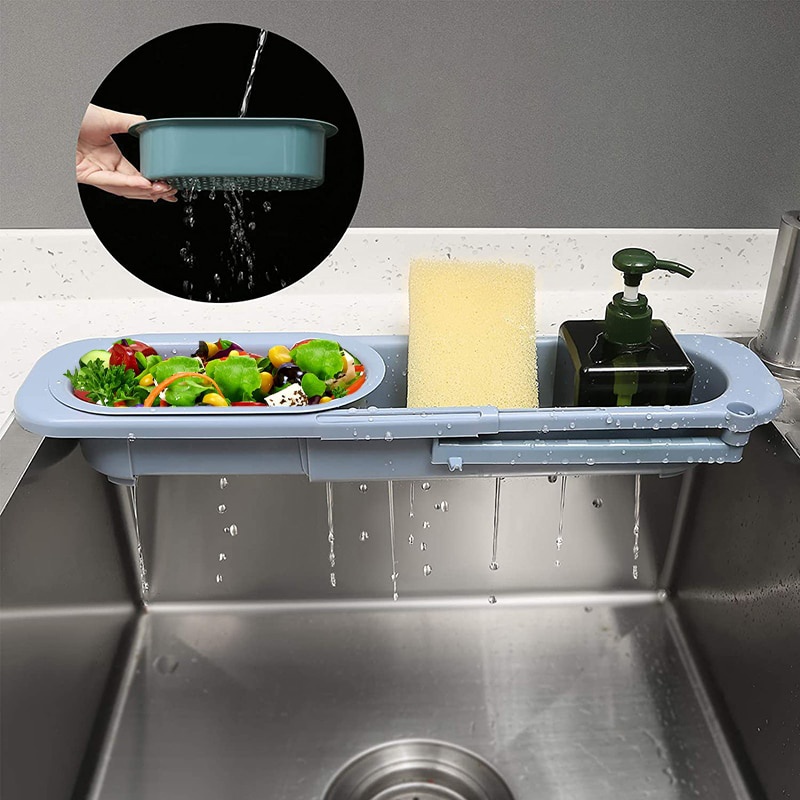 Telescopic Sink Rack Kitchen Sinks Organizer Soap Sponge Holder Adjustable Sinks Drainer Rack Storage Basket Kitchen Accessories