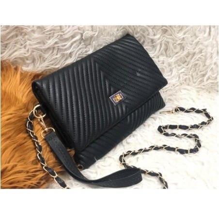 SALE  TAS WANITA CLUTCH chevron handbag wanita CHEVRON YSL IMPORT BAT - Hitam