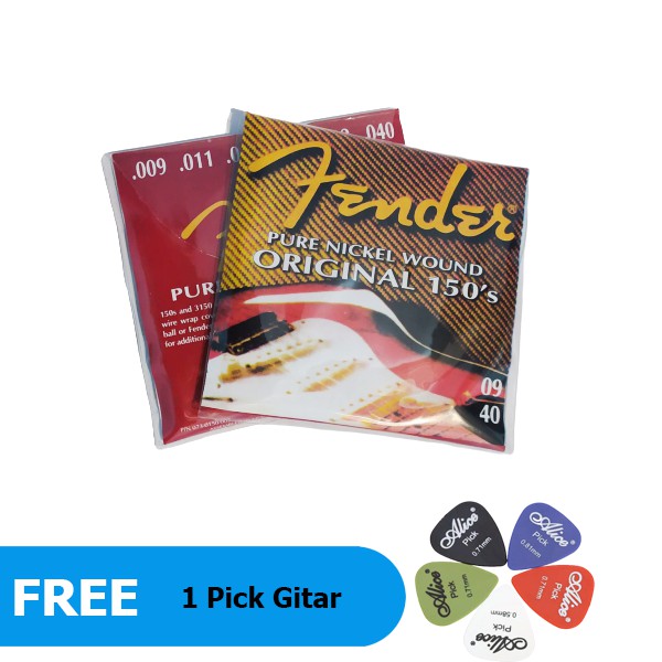 senar fender 009 gitar listrik akustik 1set free pick gitar