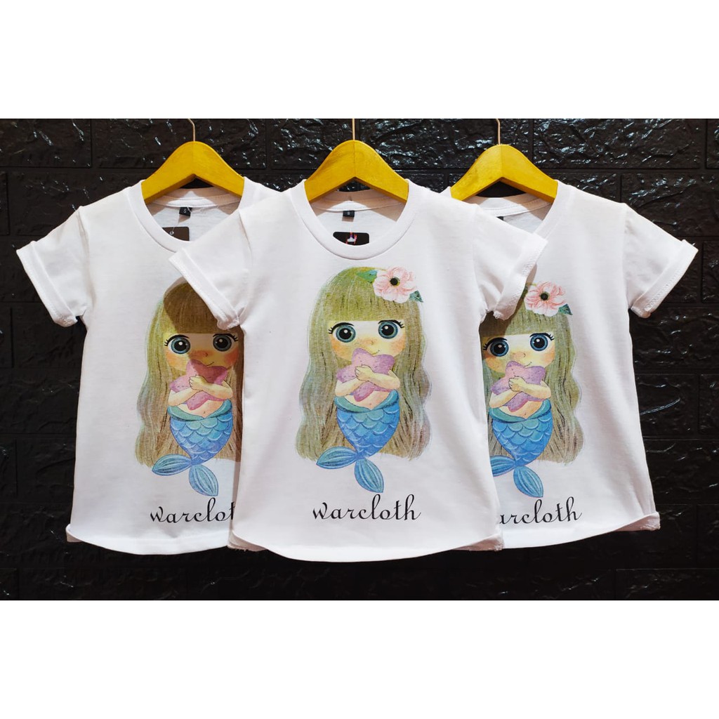 Kaos Anak Perempuan Mermaid Putih Bahan Adem