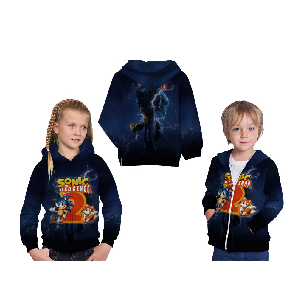 Jaket Hoodie Anak New Sonic The Hedgehog 2 Full Print
