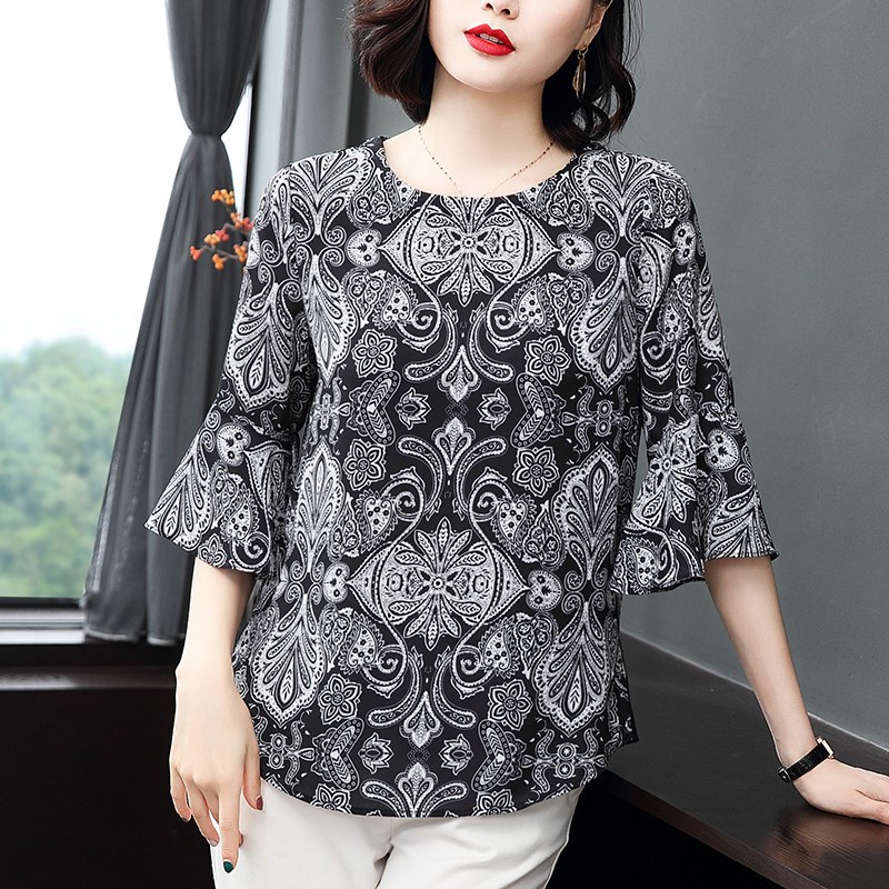 Stok bersih!M-5XL Real Pic Blus Wanita Ready Blouse Bunga Longgar Silk Lengan Boneka Kasual