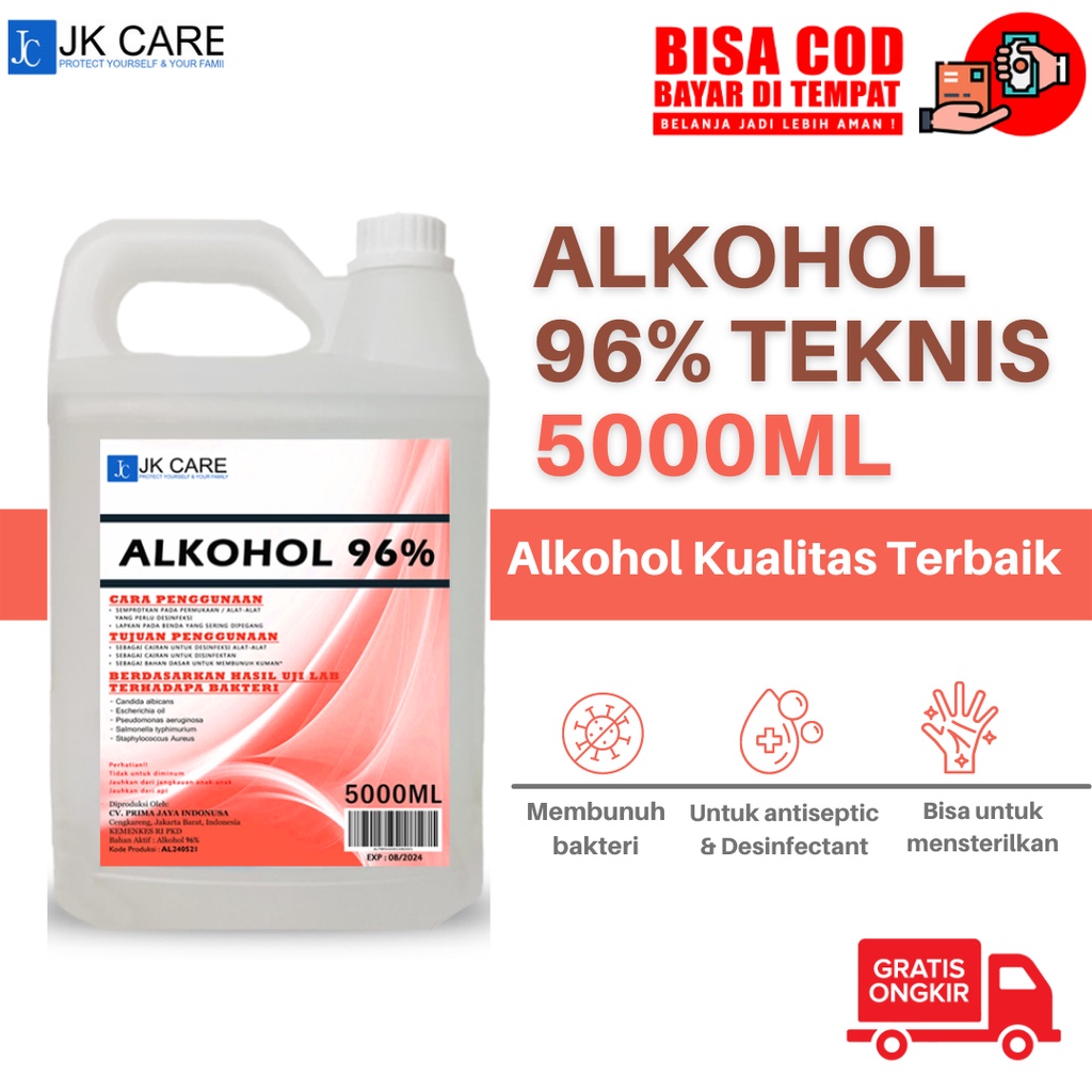 ALKOHOL 96% 5 LITER jkcare - Antiseptic Ethanol/ Teknis/ Non-Food Grade