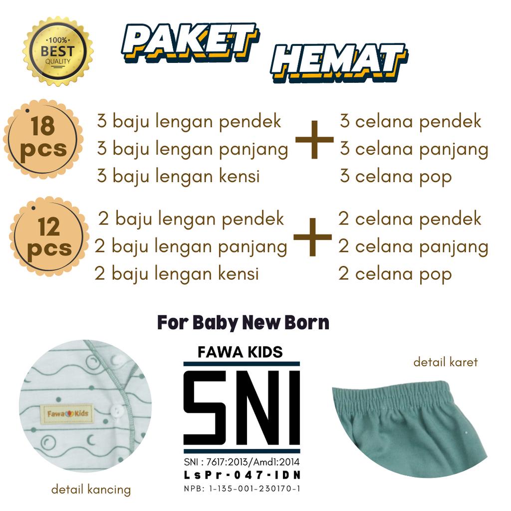 SNI - (18 PCS) Paket Baju Bayi New Born 0-3 Bulan Baju Kancing Kado Lahiran Setelan Stelan Baby Anak Laki Laki Perempuan Atasan Celana Pop Panjang kiosbalitaaprilia