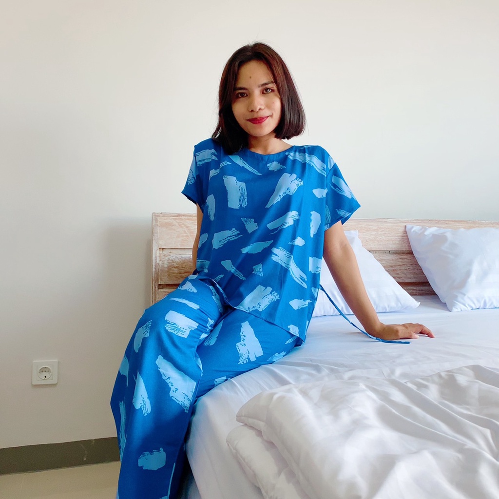 Setelan Panjang Bali-SET DEMARU BIRU