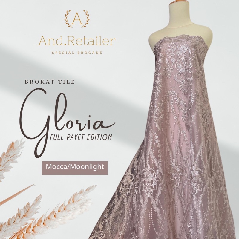 Bahan Kebaya Mewah Brokat Tile Payet Gloria Exclusive Warna Coksu Latte