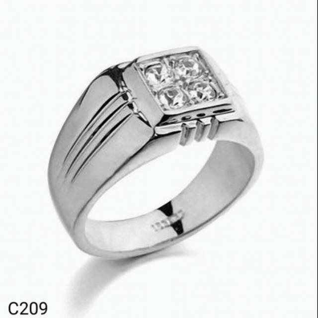 Cincin Pria Unisex Lapis Emas Putih 18K Batu Cubic Zirconia AAA C209