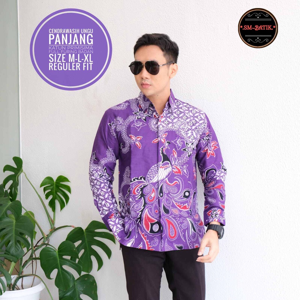 Kemeja batik lengan panjang warna ungu terong full furing / baju batik pria warna ungu purple lapis furing / batik pria kekinian warna ungu terbaru