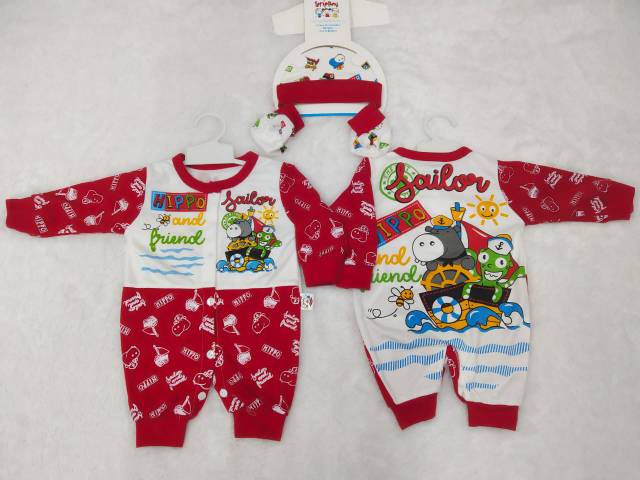 JUMPER SET PANJANG WARNA PRINT BONEKA 3 PANK / JUMPER + TOPI + SARUNG KAKI