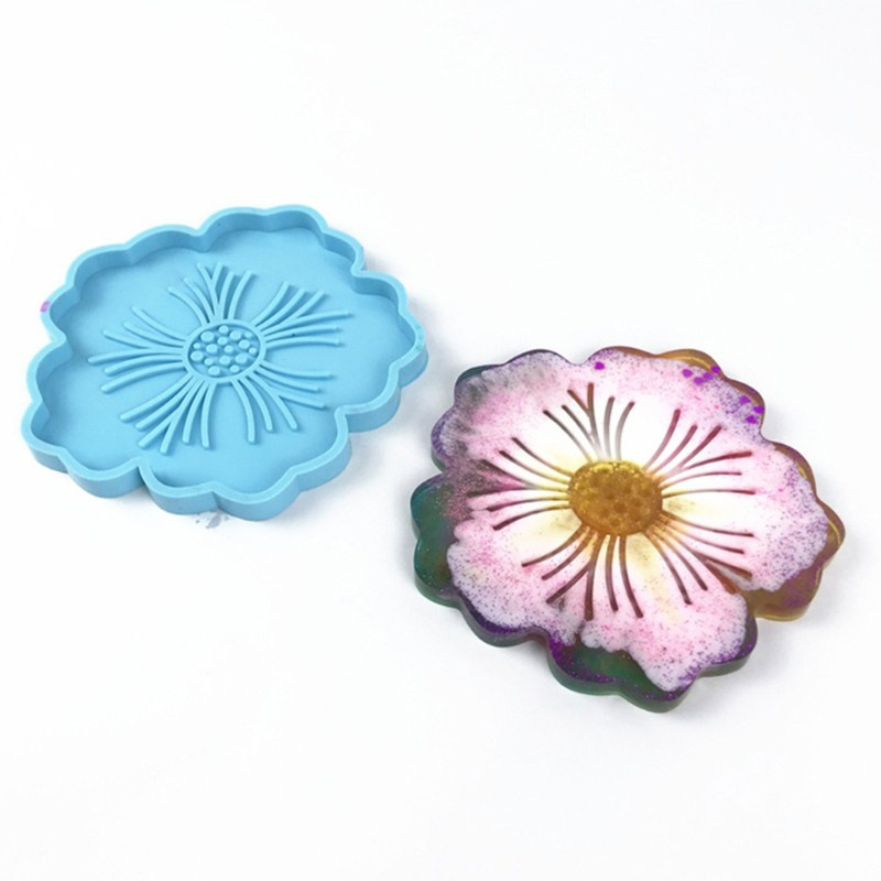 Glitter Flower Shaped Coaster Epoxy Resin Mold Cup Mat Pad Silicone Mould DIY Craft Tool