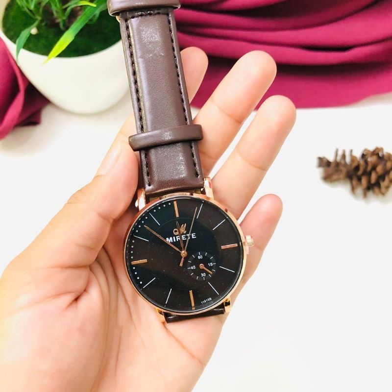JAM WANITA RANTAI STAINLIS STEEL FITUR TANGGAL DAN HARI L-Kulit
