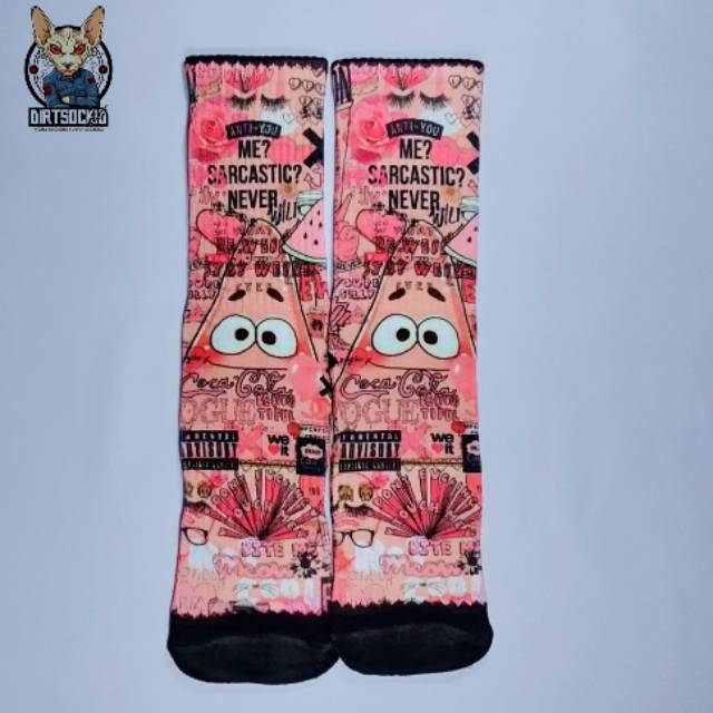 Kaos kaki fullprint motif Patrick Star Peach