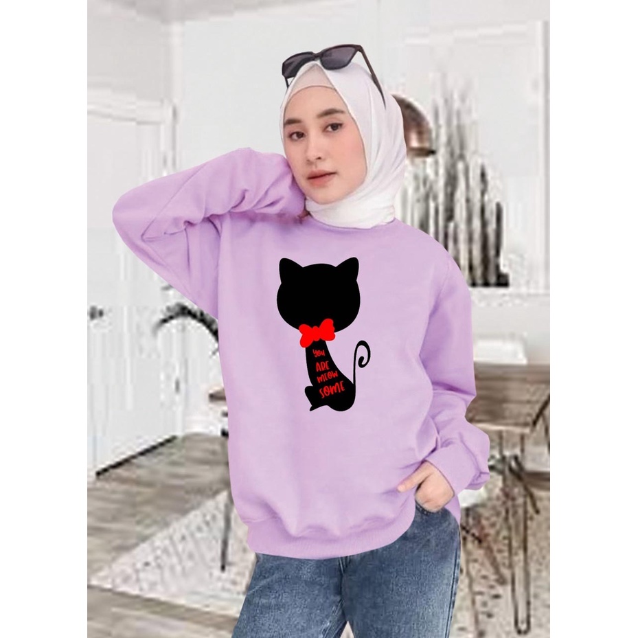 Kaos Lengan Panjang meow pita / Kaos Sweatshirt / Atasan Wanita / Atasan Wanita Lengan Panjang