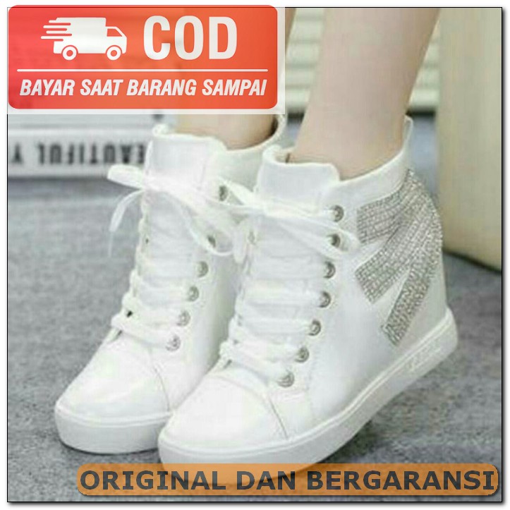 Sepatu Sneaker Srs Md 55 Sneakers Wanita 7Cm Bahan Kanvas Murah KQ258 Obral Boot E Pasir - Putih, 3