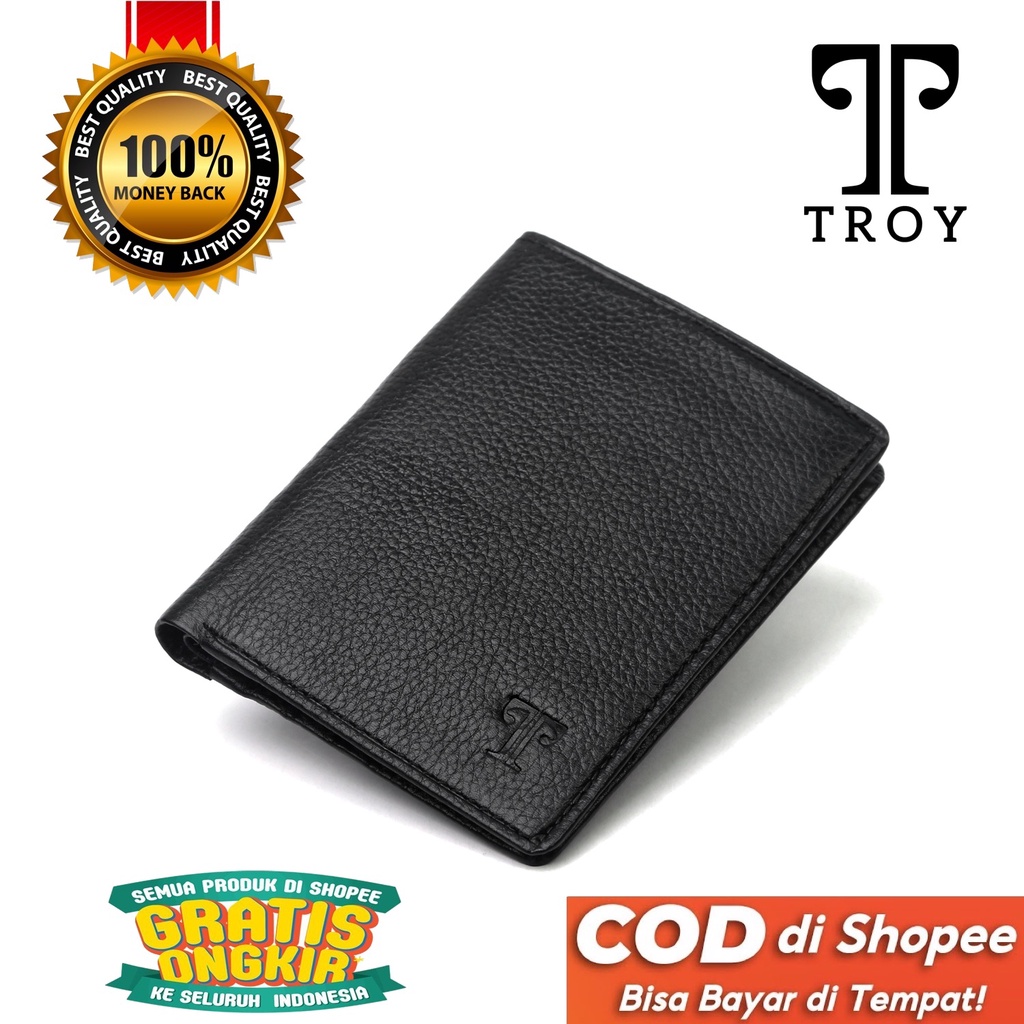 TOKOKOE - Dompet Pria Original Kulit Lipat Hitam Dompet Lipat Pendek Dompet Murah Dengan Kotak - Troy - Leto