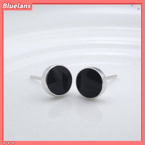 Bluelans Men Women 925 Sterling Silver Black Vinyl Earrings Ear Studs Jewelry Charm