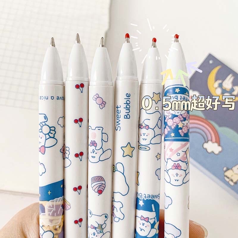 1 PCS Pen Gel Retractable Black Ink 0.5 Fancy Cute Pretty Korean Style Japanese Kawaii Cartoon For Student Pulpen Mekanik Tinta Hitam Lucu Unik Imut Karakter Kartun Cantik Gaya Korea Jepang Lovely Pelajar Aesthetic