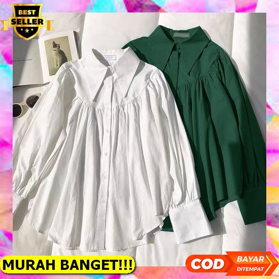 7656 Baju Atasan Blouse Ruffle Bordir Lengan Panjang Korean Style Wanita Import Baju Atasan Blouse B