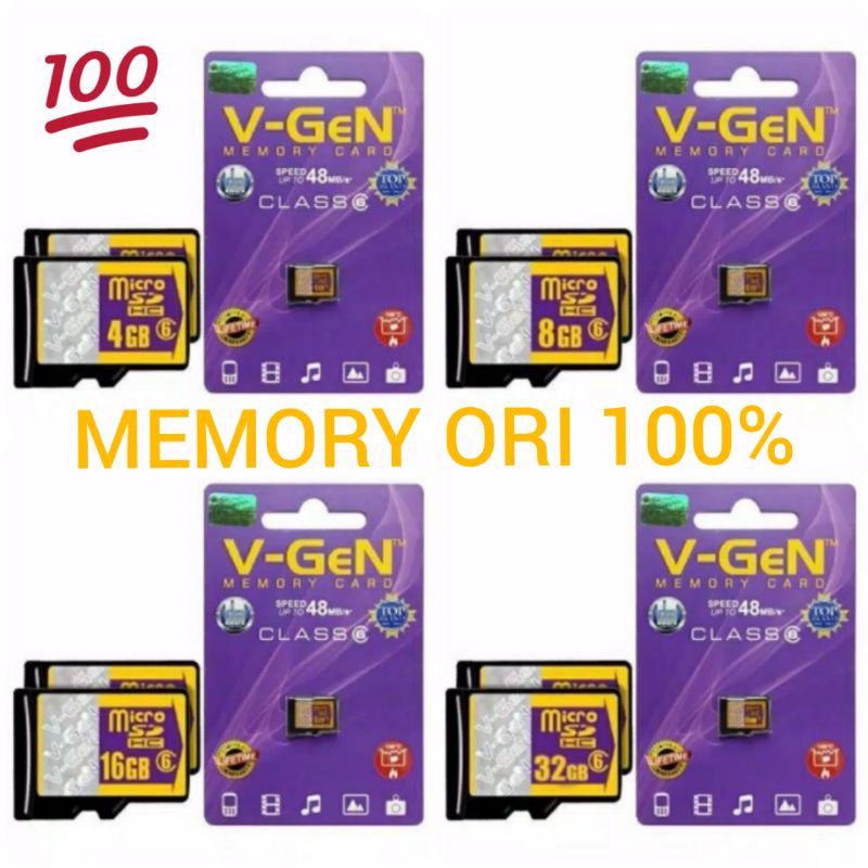 Memory Vgen Micro SD / SDHC V-GEN 4GB 8GB 16GB 32GB Class 6 48MB/s Original