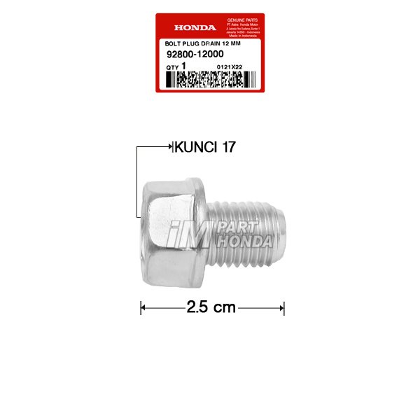 92800-12000 Baut Tap Oli 17 CBR 150 R CB 150 R Sonic Verza Supra 150 GTR PNP Bebek