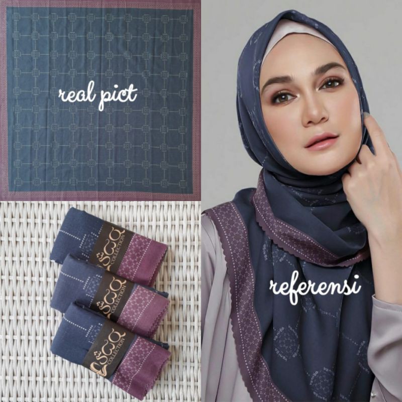 Terbaru !! Hijab Voal Segiempat Motif Luna Biru Kerudung Segiempat Motif