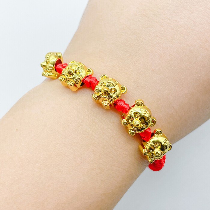 Gelang Tali Merah Liontin Emas Macan Gold Bracelet Kado Imlek Tiger Harga Grosir Termurah