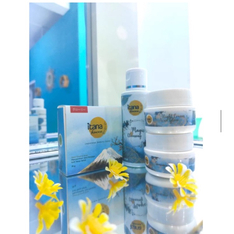 PAKET ACNE GLOW ITANA SKINCARE, Night Cream, Day Cream, Suncare Glow, Magic Cleansing Paketan