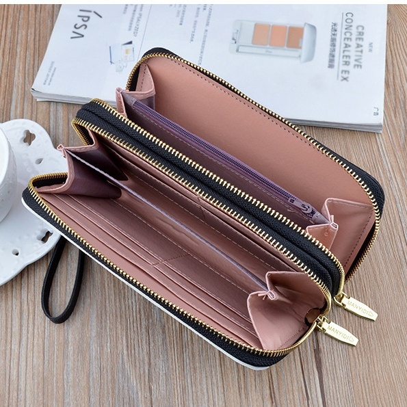 DOMPET PANJANG WANITA 2 RESLETING KULIT HITAM PUTIH IMPORT PREMIUM BESAR WA481B5 SABARA MUAT HP SLOT KARTU UANG KOIN TALI PENDEK CEWEK MURAH FASHION KOREA KEKINIAN REMAJA